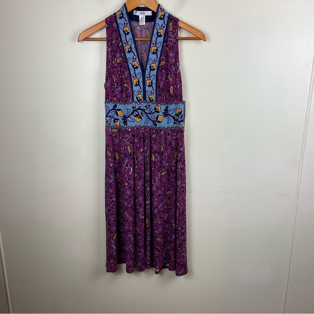 Wisp Ryenne Jersey Dress Purple Blue Paisley Boho Colorful‎ Artsy Size 0 NWT